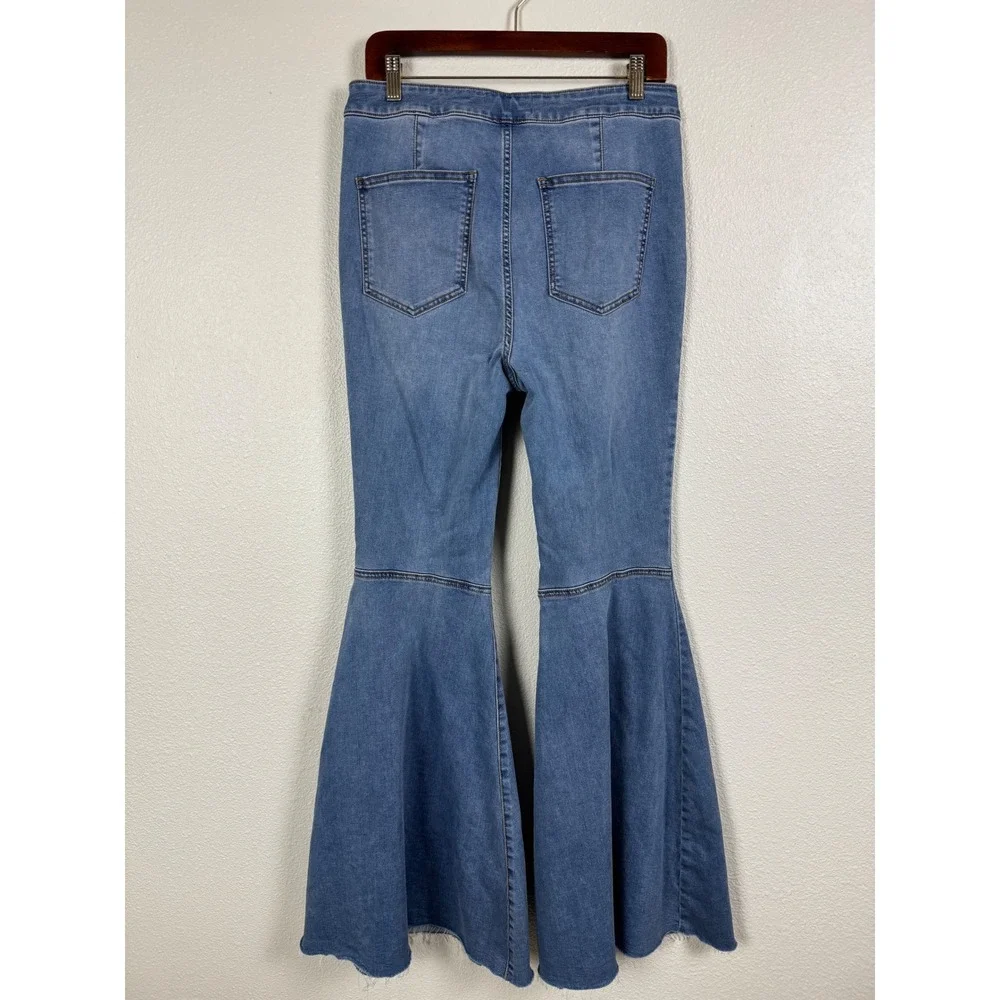 We The Free Jeans Women 30 Blue Just Float On Flare High Rise Raw Hem Denim